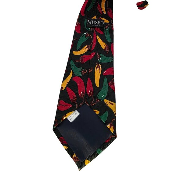 Mens Museo Handmade Chili‎ Pepper Tie Black Multicolor Polyester Made In Korea - Picture 5 of 8